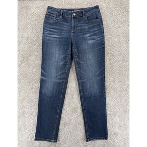 Chicos The Platinum Boyfriend Jeans Women's 0 Ankle Blue Whiskered Stretch Denim